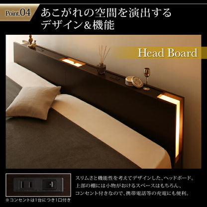 【新商品】組立設置付 棚・照明・コンセント付国産大型跳ね上げ収納ベッド Caudillne コーディルネ 薄型抗菌国産ポケットコイルマットレス付き 縦開き キング(SS+S) 送料無料