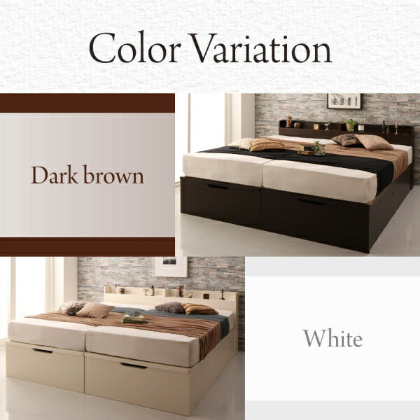 【新商品】お客様組立 棚・コンセント付き国産大型サイズ跳ね上げ収納ベッド Jada ジェイダ 薄型抗菌国産ポケットコイルマットレス付き 縦開き キング(SS+S) 送料無料