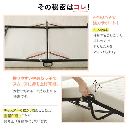 【新商品】完成品 組立不要 女性に優しいおしゃれで可愛いコンパクト折りたたみベッド Mallow マロウ セミシングル ショート丈 送料無料