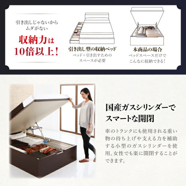 組立設置付 棚・コンセント付国産大型サイズ跳ね上げ収納ベッド Landelutz ランデルッツ 薄型抗菌国産ポケットコイルマットレス付き 縦開き ワイドK200 送料無料