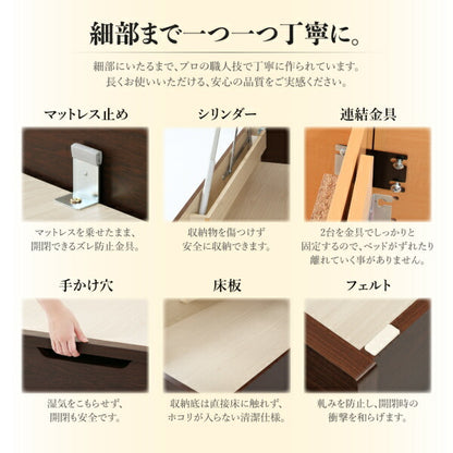 組立設置付 棚・コンセント付国産大型サイズ跳ね上げ収納ベッド Landelutz ランデルッツ 薄型抗菌国産ポケットコイルマットレス付き 縦開き ワイドK200 送料無料