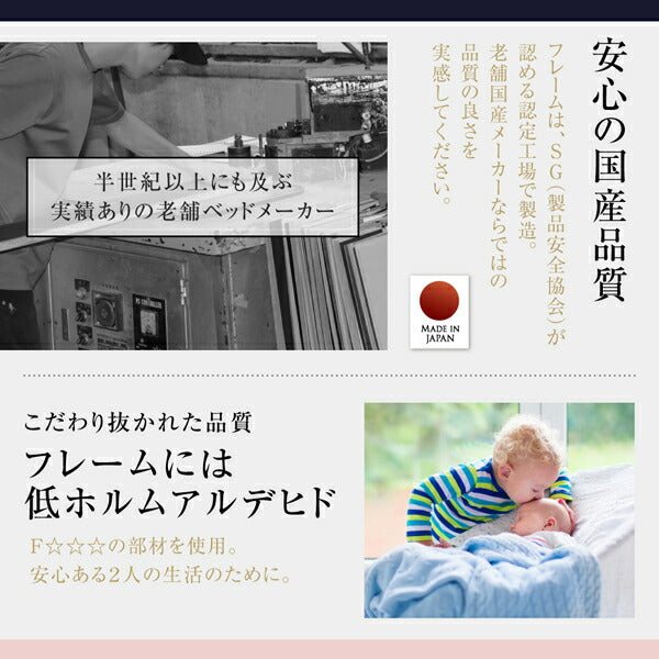 【新商品】国産　コンセント・照明付　カップルにうれしいフロアベッド   天然ラテックス入り国産ポケットコイルマットレス付き ダブル 送料無料