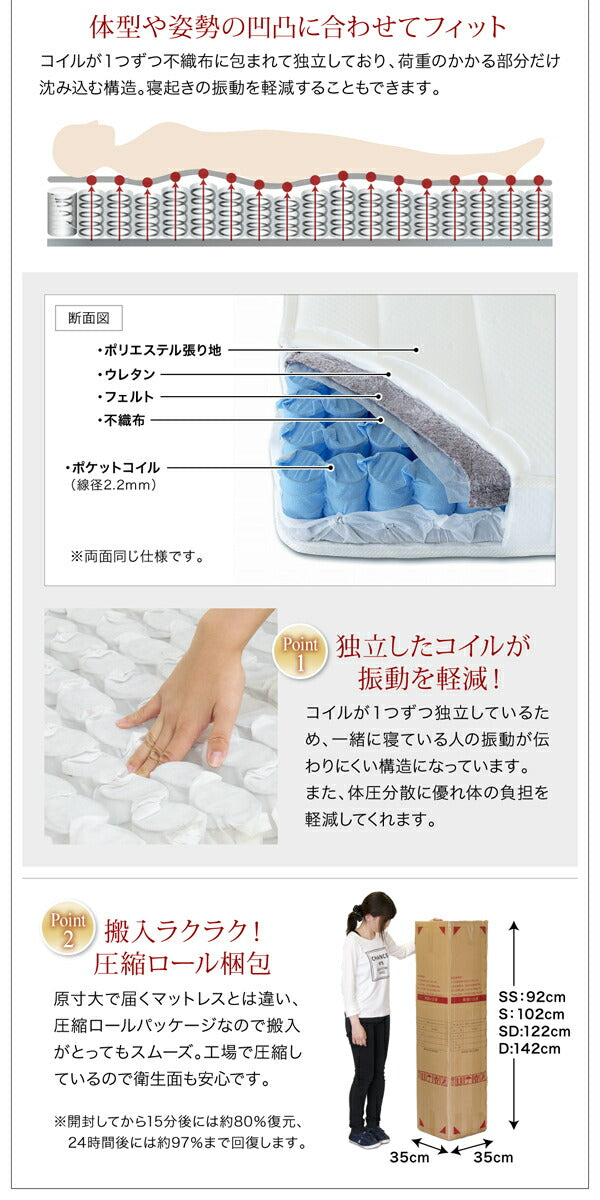 【新商品】国産　コンセント・照明付　カップルにうれしいフロアベッド   天然ラテックス入り国産ポケットコイルマットレス付き ダブル 送料無料