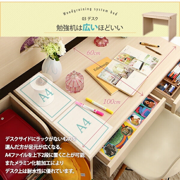 【新商品】お客様組立 子供がすくすく育つ　ランドセルラック付木目調システムベッド Mamma マンマ シングル 送料無料