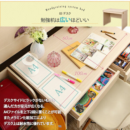 【新商品】お客様組立 子供がすくすく育つ　ランドセルラック付木目調システムベッド Mamma マンマ シングル 送料無料