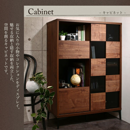 【新商品】国産完成品　ウォルナット調　引き戸リビング収納シリーズ Ibura イブラ キャビネット 送料無料