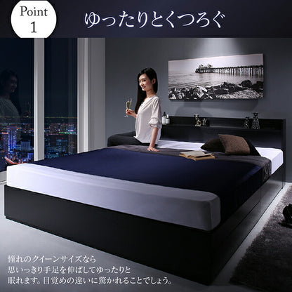 【新商品】組立設置付き 棚・コンセント付収納ベッド Milliald ミリアルド プレミアムボンネルコイルマットレス付き クイーン 送料無料