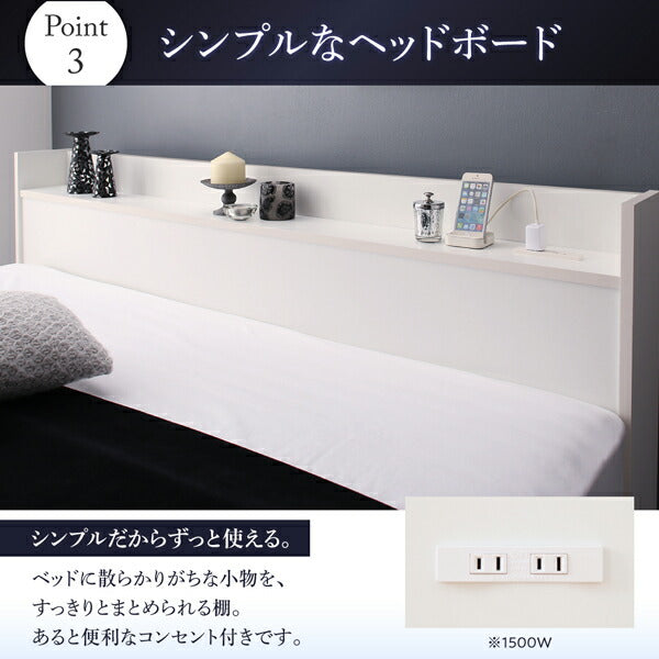 【新商品】組立設置付き 棚・コンセント付収納ベッド Milliald ミリアルド スタンダードボンネルコイルマットレス付き クイーン 送料無料