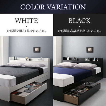 【新商品】組立設置付き 棚・コンセント付収納ベッド Milliald ミリアルド プレミアムボンネルコイルマットレス付き クイーン 送料無料