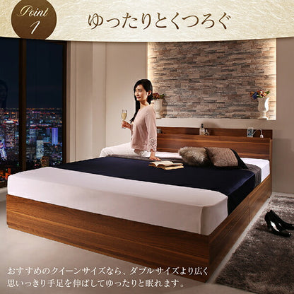 【新商品】組立設置付き 棚・コンセント付収納ベッド Irvine アーヴァイン ベッドフレームのみ クイーン 送料無料
