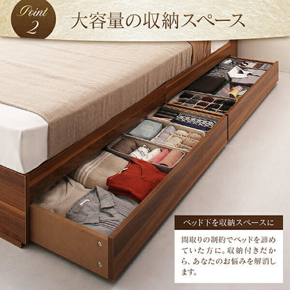 【新商品】組立設置付き 棚・コンセント付収納ベッド Irvine アーヴァイン プレミアムボンネルコイルマットレス付き クイーン 送料無料