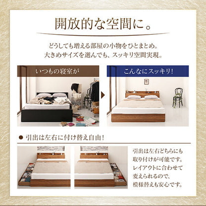棚・コンセント付収納ベッド Irvine アーヴァイン プレミアムポケットコイルマットレス付き クイーン 送料無料