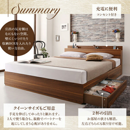 【新商品】組立設置付き 棚・コンセント付収納ベッド Irvine アーヴァイン プレミアムボンネルコイルマットレス付き クイーン 送料無料