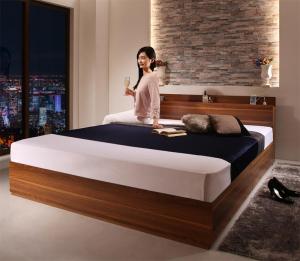 【新商品】組立設置付き 棚・コンセント付収納ベッド Irvine アーヴァイン マルチラススーパースプリングマットレス付き ダブル 送料無料