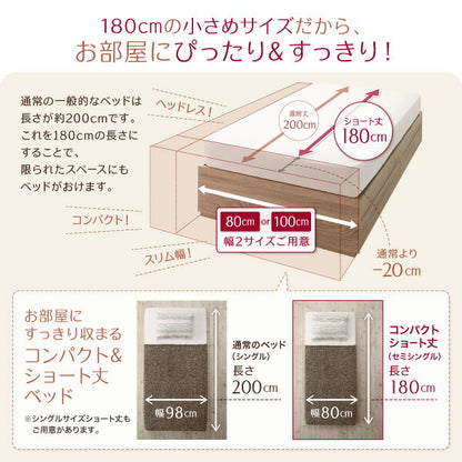 【新商品】組立設置付き コンパクト収納ベッド CS コンパクトスモール 薄型スタンダードボンネルコイルマットレス付き シングル ショート丈 送料無料