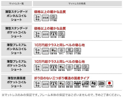 【新商品】組立設置付き コンパクト収納ベッド CS コンパクトスモール 薄型スタンダードボンネルコイルマットレス付き シングル ショート丈 送料無料