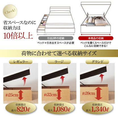 【新商品】組立設置付 大型跳ね上げすのこベッド S-Breath エスブレス 薄型スタンダードポケットコイルマットレス付き 縦開き クイーン(SS×2) グランド 送料無料