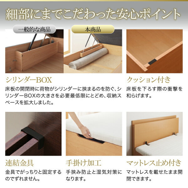 【新商品】組立設置付 大型跳ね上げすのこベッド S-Breath エスブレス 薄型スタンダードポケットコイルマットレス付き 縦開き クイーン(SS×2) グランド 送料無料