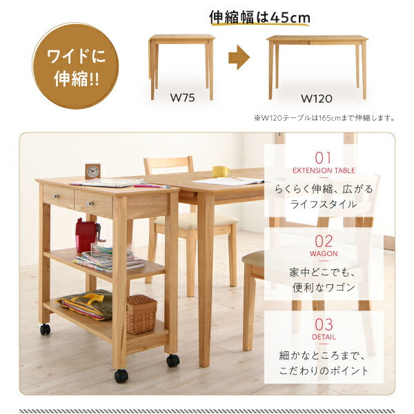 【新商品】収納　コンパクト　伸縮式　北欧デザイン　ダイニング Lilja リルヤ 3点セット(テーブル+チェア2脚) ワゴンなし W75-120 送料無料