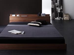 【新商品】新生活おすすめの10億円売れたフロアベッドシリーズ スタンダードボンネルコイルマットレス付き 棚・コンセント付 ダブル 送料無料