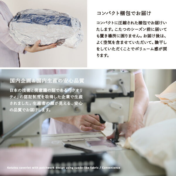 【新商品】スウェード調パッチワークこたつ布団 iconiv イコニヴ 掛け布団&amp;敷き布団2点セット 4尺長方形(80×120cm)天板対応 送料無料