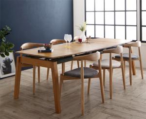 【新商品】組立設置付き オーク材・ウォールナット材　北欧伸縮式ダイニング Jole ジョール 7点セット(テーブル+チェア6脚) W140-240 送料無料