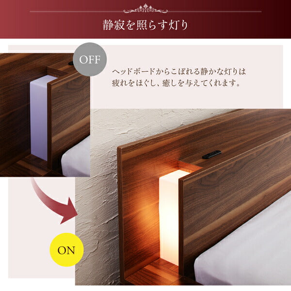 【新商品】モダンライト・コンセント付き大型ローベッド ベッドフレームのみ キング 送料無料