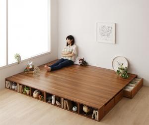 【新商品】お客様組立 シェルフ棚・引出収納付きベッドとしても使えるフローリング調デザイン小上がり ひだまり ワイドK200 送料無料