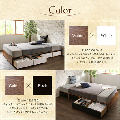 【新商品】組立設置付き 布団で寝られる　おしゃれなヴィンテージ・モダン風　引き出し収納バイカラーベッド スタンダードボンネルコイルマットレス付き 引き出し4杯 シングル 送料無料