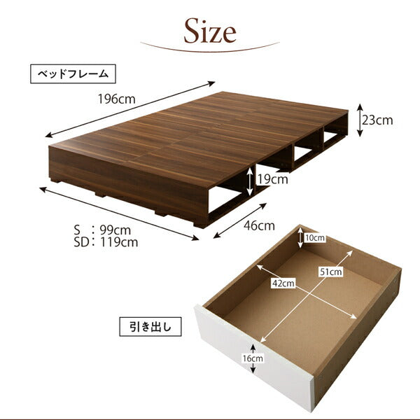 【新商品】布団で寝られる　おしゃれなヴィンテージ・モダン風　引き出し収納バイカラーベッド 国産カバーポケットコイルマットレス付き 引き出し4杯 セミダブル 送料無料