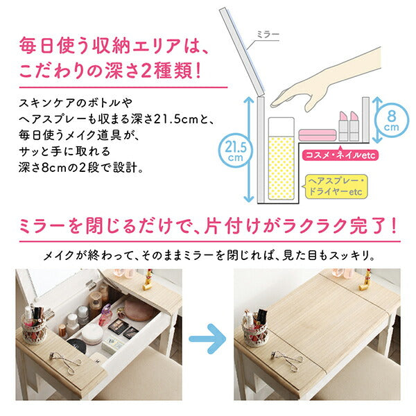 【新商品】天然木完成品コンパクトデスクドレッサー＆スツールセット Cattleya カトレア 送料無料