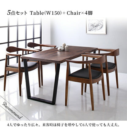 【新商品】組立設置付き 天然木ウォールナット無垢材の高級デザイナーズダイニング The WN ザ・ダブルエヌ 5点セット(テーブル+チェア4脚) W150 送料無料