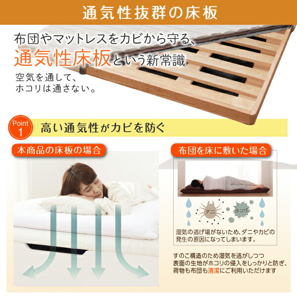 【新商品】お客様組立 通気性抜群  跳ね上げすのこベッド Cehack セアック マルチラススーパースプリングマットレス付き 縦開き セミダブル 深さラージ 送料無料