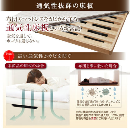 【新商品】お客様組立 通気性抜群 棚コンセント付 跳ね上げすのこベッド Nikolay 二コライ 薄型スタンダードポケットコイルマットレス付き 横開き シングル 深さラージ 送料無料