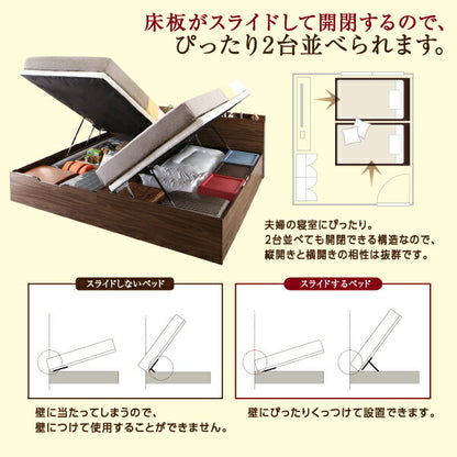 【新商品】お客様組立 通気性抜群 棚コンセント付 跳ね上げすのこベッド Nikolay 二コライ マルチラススーパースプリングマットレス付き 横開き シングル 深さラージ 送料無料