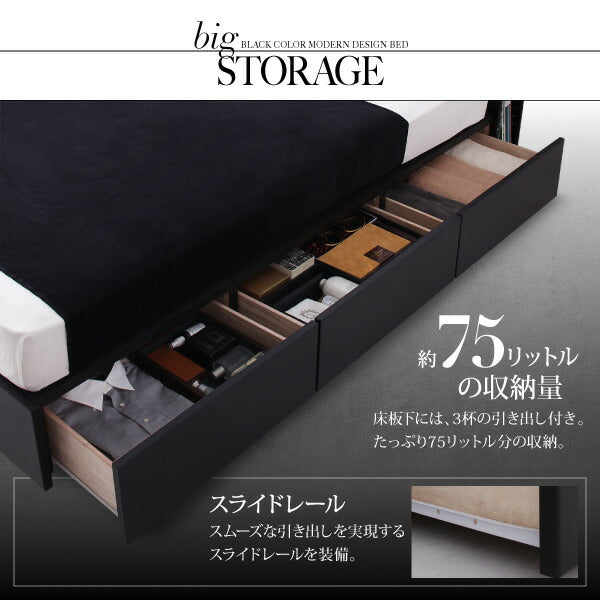 【新商品】ブラックモダンベッド EXCLAM‐B　♯2 エクスクラム・ビー　ナンバーツー ボンネルコイルマットレスセット ダブル 送料無料