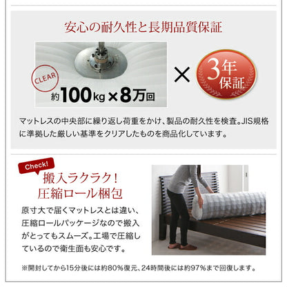お客様組立 通気性抜群 すのこ構造 棚コンセント付 跳ね上げベッド Retiro レティーロ スタンダードポケットコイルマットレス付き シングル 深さラージ 送料無料
