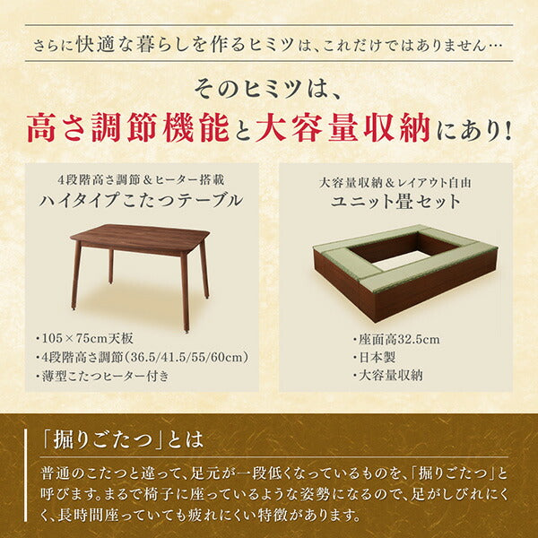 【新商品】収納付きユニット畳掘りごたつシリーズ こたつテーブル 長方形(75×105cm) 送料無料