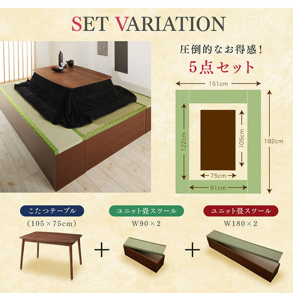 【新商品】収納付きユニット畳掘りごたつシリーズ こたつテーブル 長方形(75×105cm) 送料無料