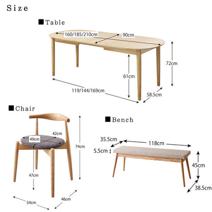 【新商品】組立設置付き 天然木アッシュ材 伸縮式オーバルダイニング Rangle ラングル 5点セット(テーブル+チェア4脚) W160-210 送料無料