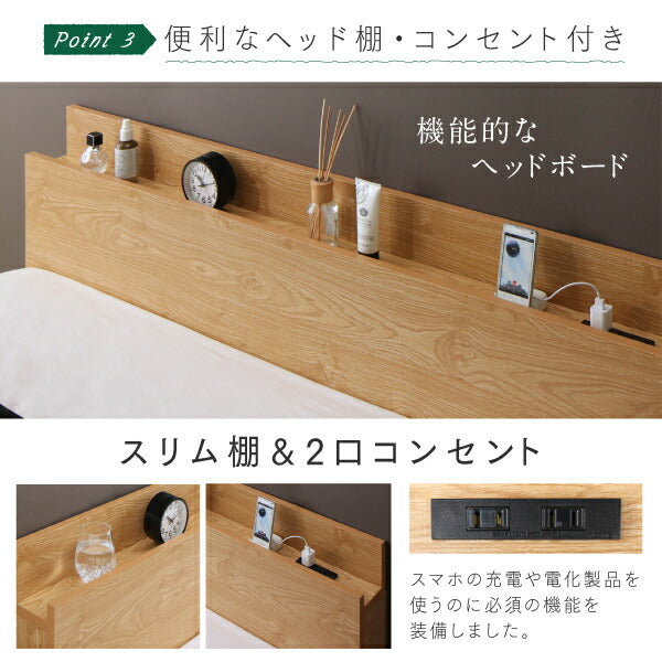 組立設置付き 棚コンセント付き ツイン連結すのこファミリーベッド Famine ファミネ スタンダードボンネルコイルマットレス付き ワイドK220 送料無料