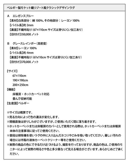 【新商品】ベルギー製モケット織リゾート風クラシックデザインラグ Anneke アンネケ 高密度 67×110cm 送料無料