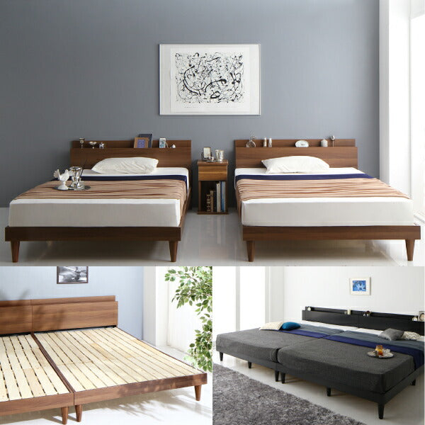 組立設置付き 棚・コンセント付きツイン連結すのこベッド Tolerant トレラント ベッドフレームのみ ワイドK280 送料無料