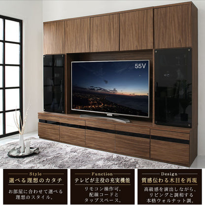 【新商品】ハイタイプテレビボードシリーズ Glass line グラスライン 3点セット(テレビボード+キャビネット×2) 木扉 送料無料