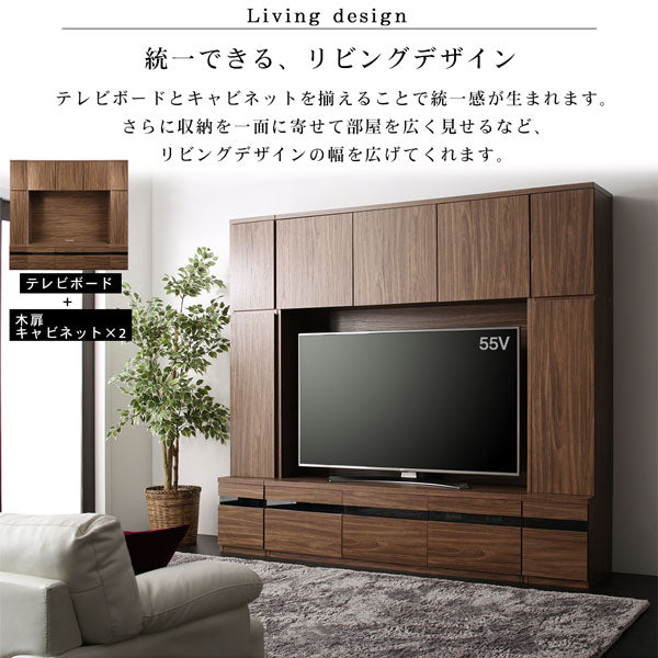 【新商品】ハイタイプテレビボードシリーズ Glass line グラスライン 3点セット(テレビボード+キャビネット×2) 木扉 送料無料