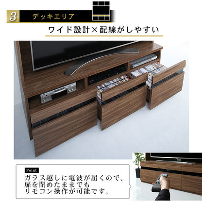 【新商品】ハイタイプテレビボードシリーズ Glass line グラスライン 3点セット(テレビボード+キャビネット×2) 木扉 送料無料