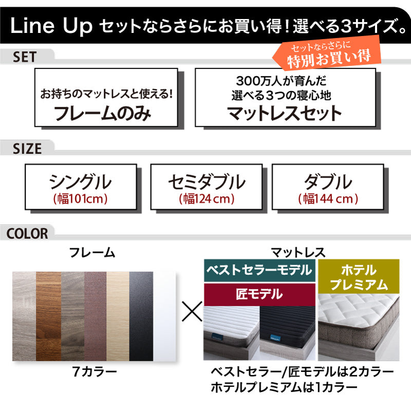 組立設置付き ベッド 棚コンセント付き ロータイプ／Skyline2 ベッドフレームのみ セミダブル 送料無料