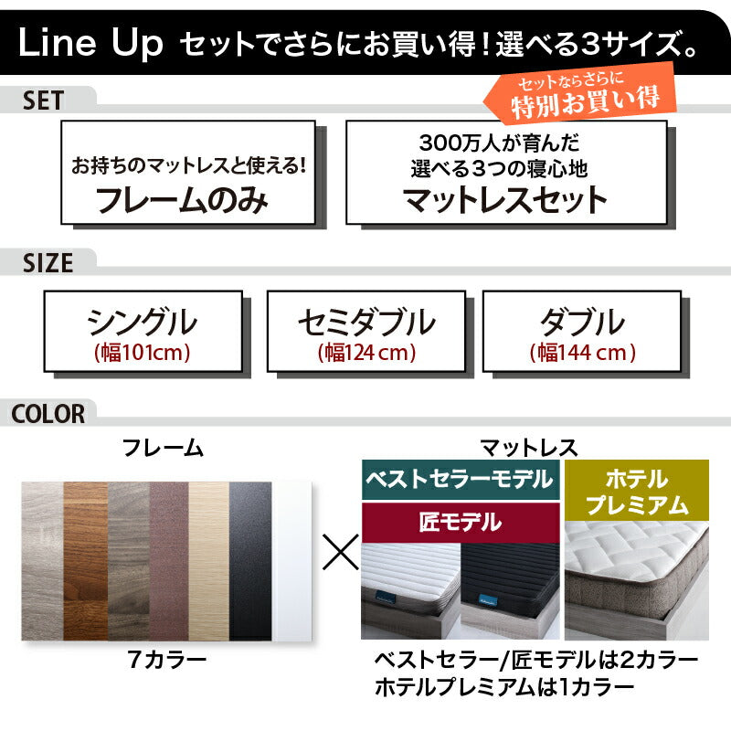 【新商品】組立設置サービス付き ベッド 棚コンセント付き ロータイプ／Skyline2 ベストセラーモデルマットレス付 セミダブル 送料無料