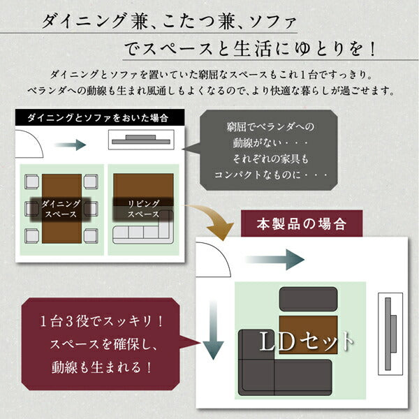 【新商品】組立設置付き 高さ調節可能 ハイバックこたつソファダイニング LSAM エルサム ダイニングこたつテーブル W135 送料無料