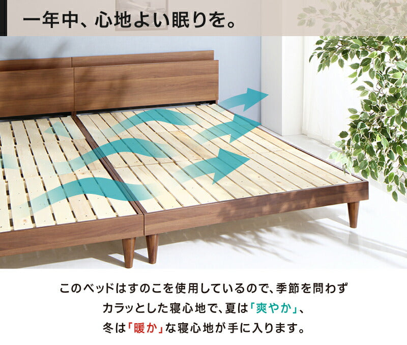 【新商品】棚・コンセント付きデザインすのこベッド Alcester オルスター プレミアムボンネルコイルマットレス付き ダブル 送料無料